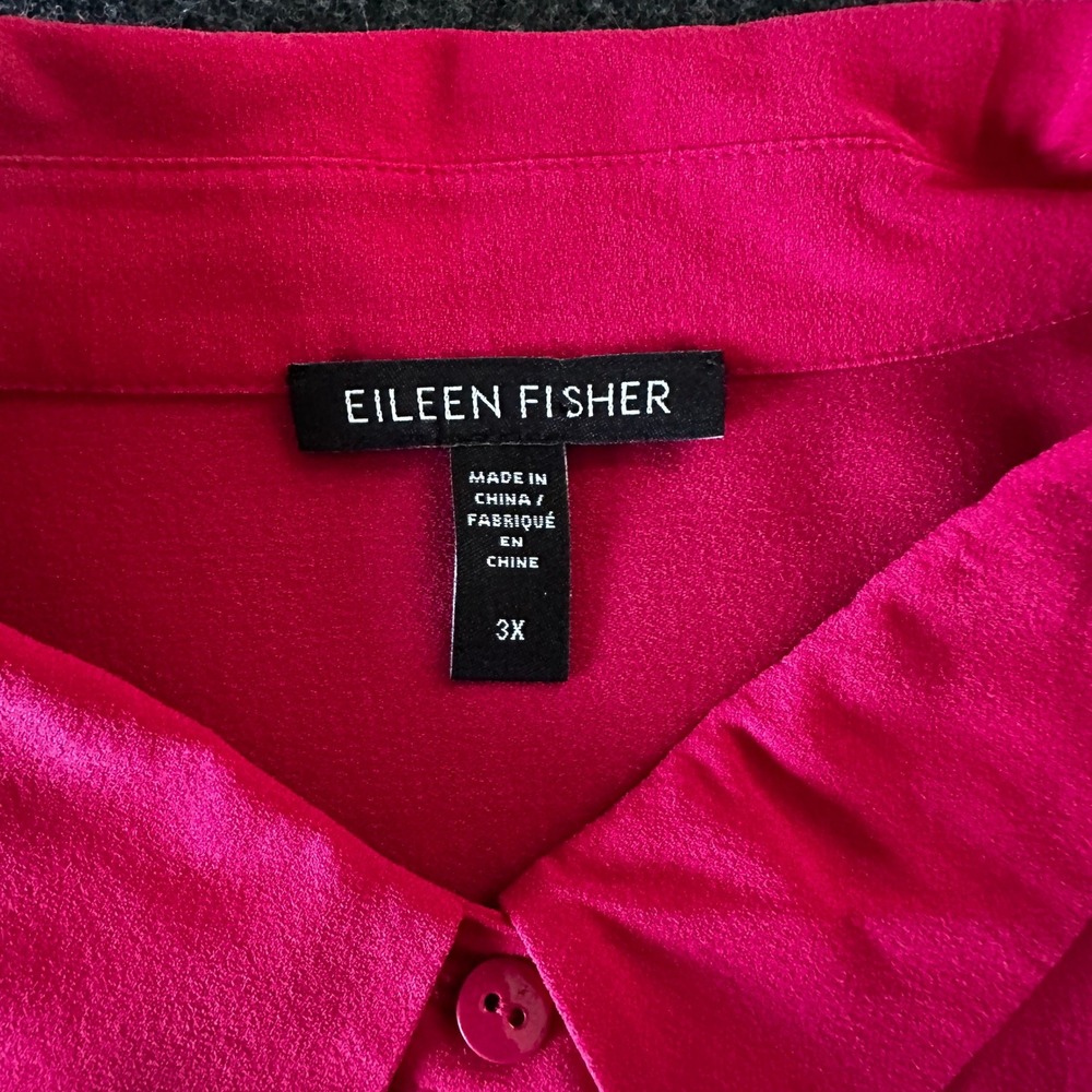 Eileen Fisher 100% Silk Button Front Blouse Fuchsia Pink Plus Size 3X